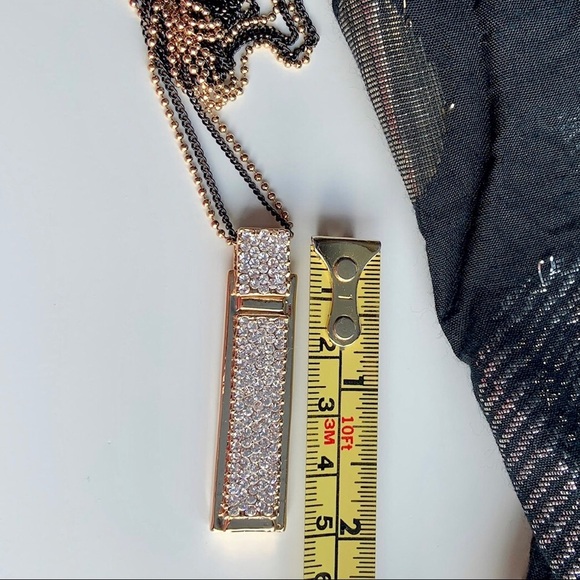 Long crystal pendant double chain necklace - Picture 5 of 6